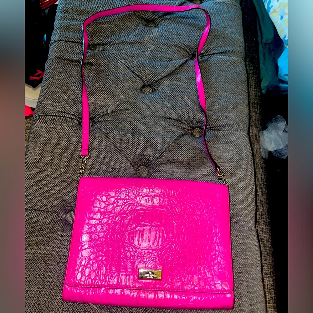 KATE SPADE CROC PRINT NEON PINK LEATHER BAG CROSSBODY